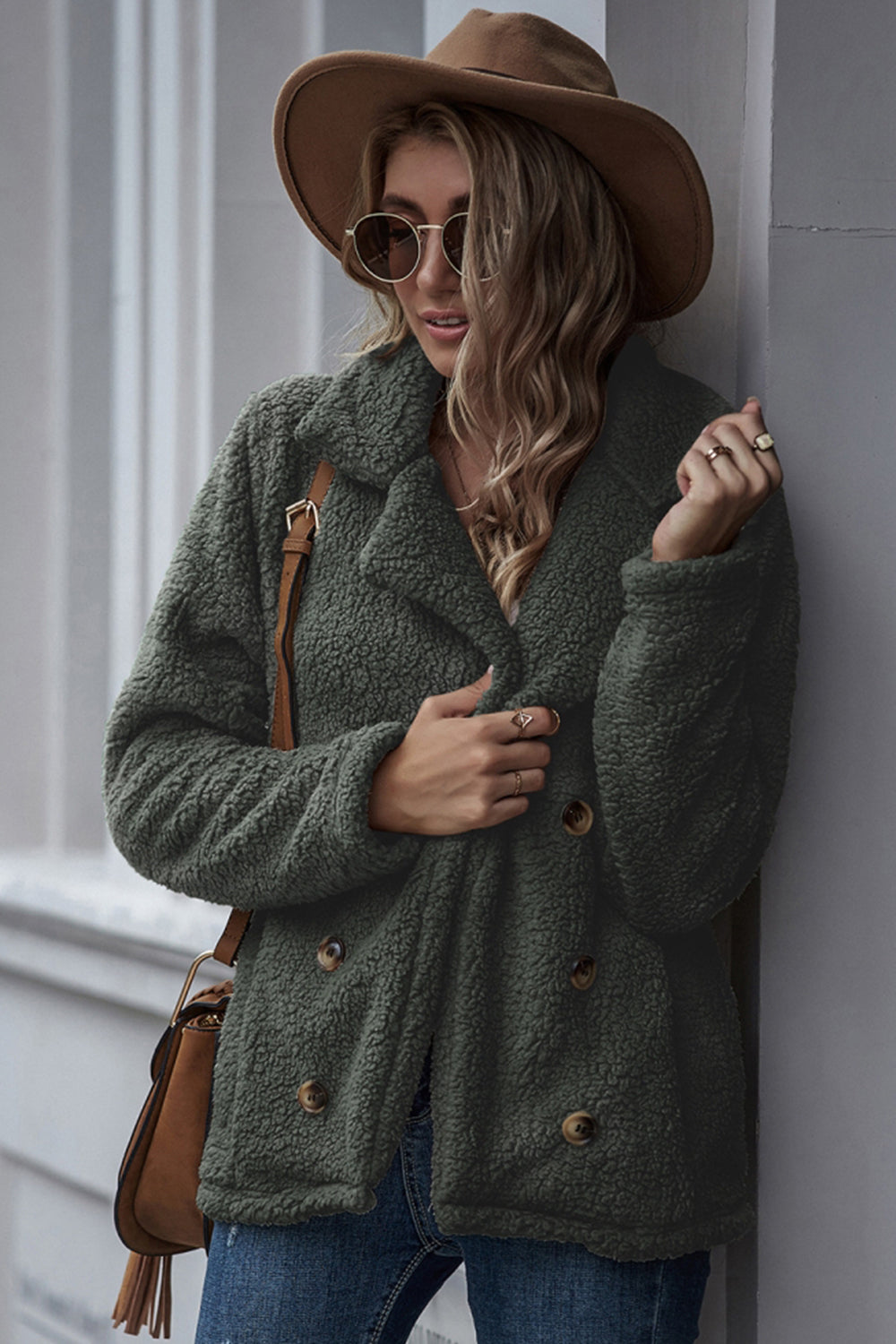 Lapel Double-Breasted Loose Woolen Coat