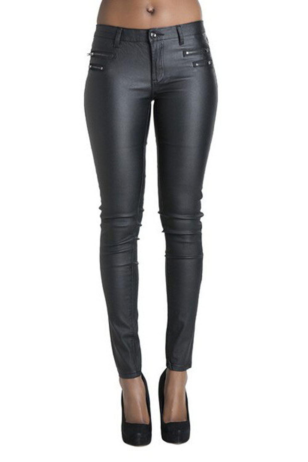 Leather Slim Zipper Pants