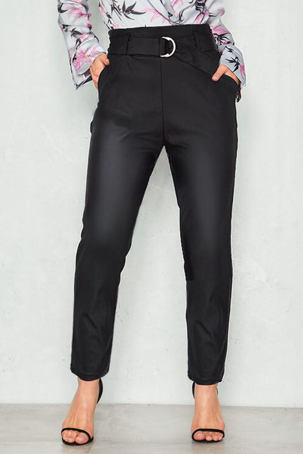 Belt Straight Leather Pants