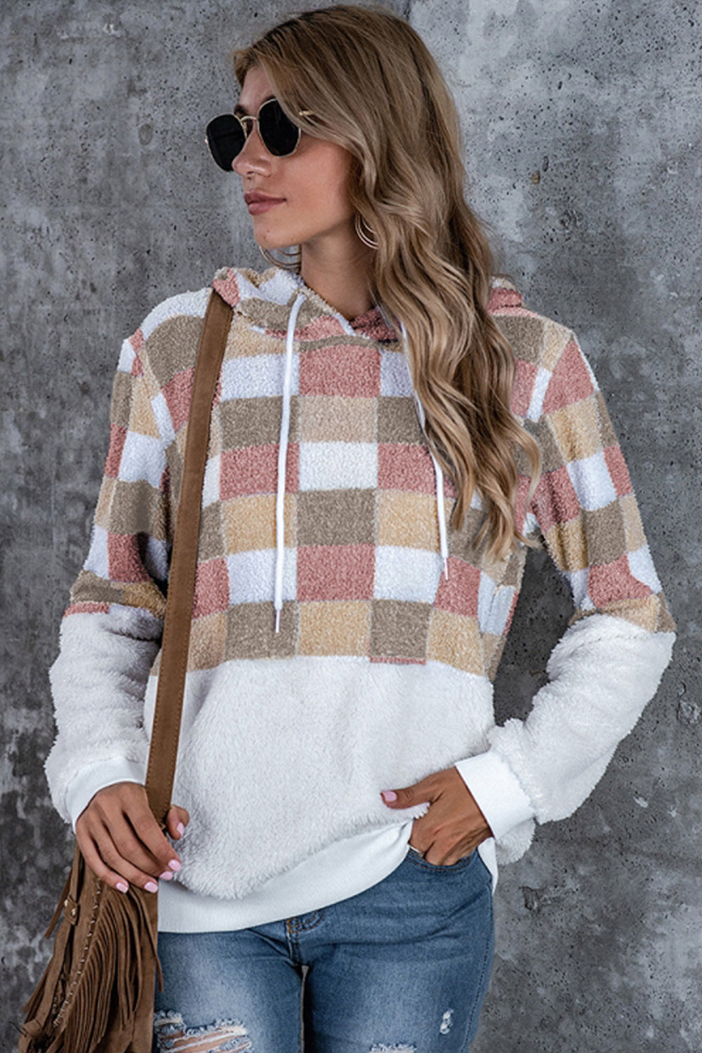 Large Plaid Loose Hooded Sweater