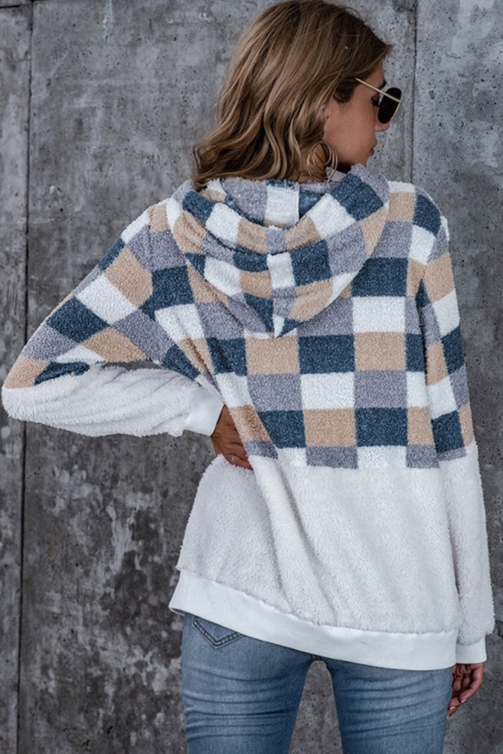 Large Plaid Loose Hooded Sweater