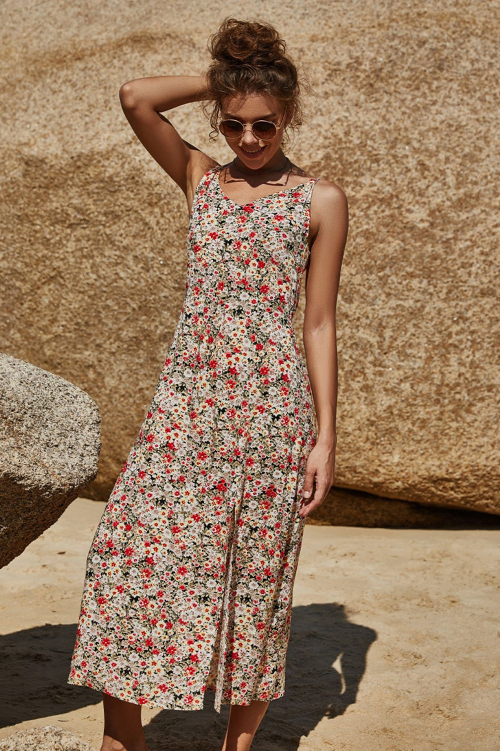 Irregular Slit Sling Floral Dress