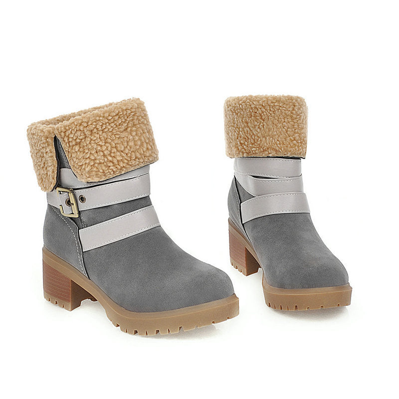 Artificial Suede Chunky Heel Boots