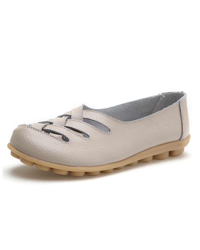 Hollow soft leather rubber flat shoes