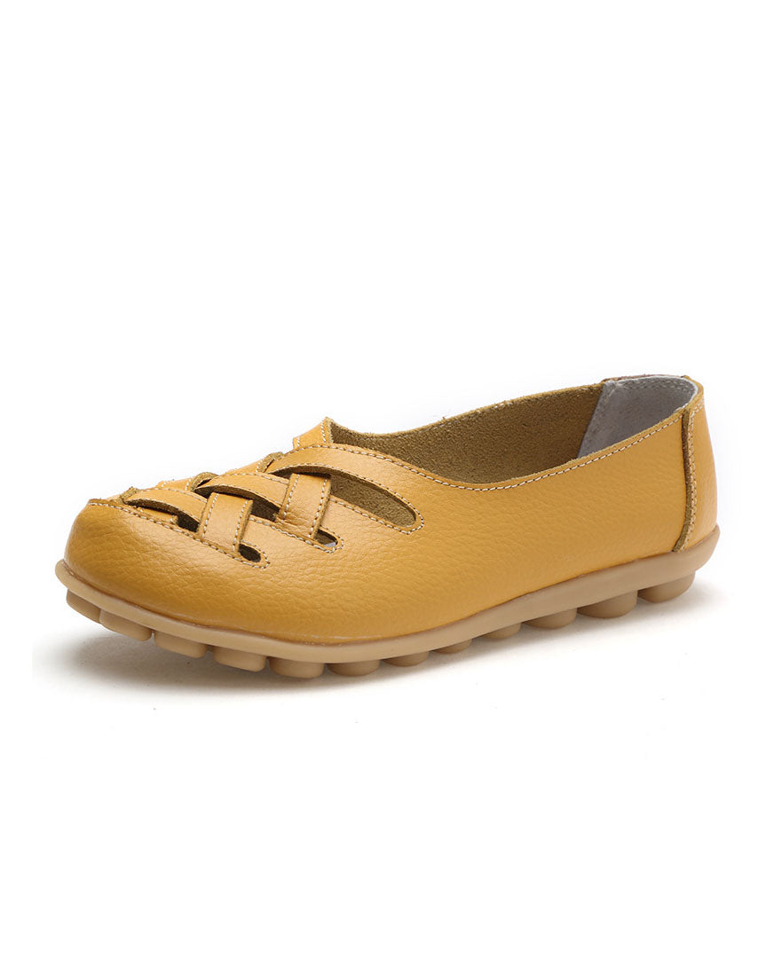 Hollow soft leather rubber flat shoes