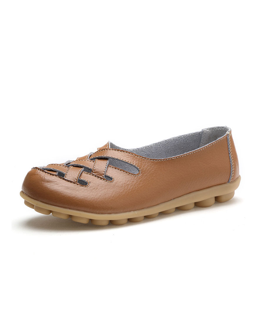 Hollow soft leather rubber flat shoes