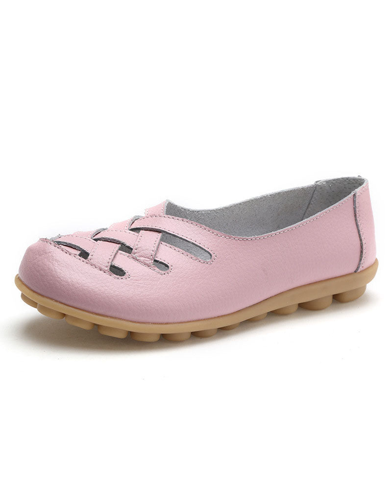 Hollow soft leather rubber flat shoes