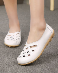 Hollow soft leather rubber flat shoes