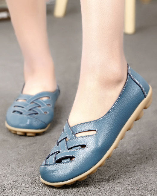 Hollow soft leather rubber flat shoes