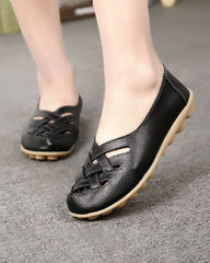 Hollow soft leather rubber flat shoes