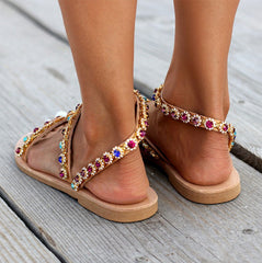 Back Strap Crystal Flat Sandal