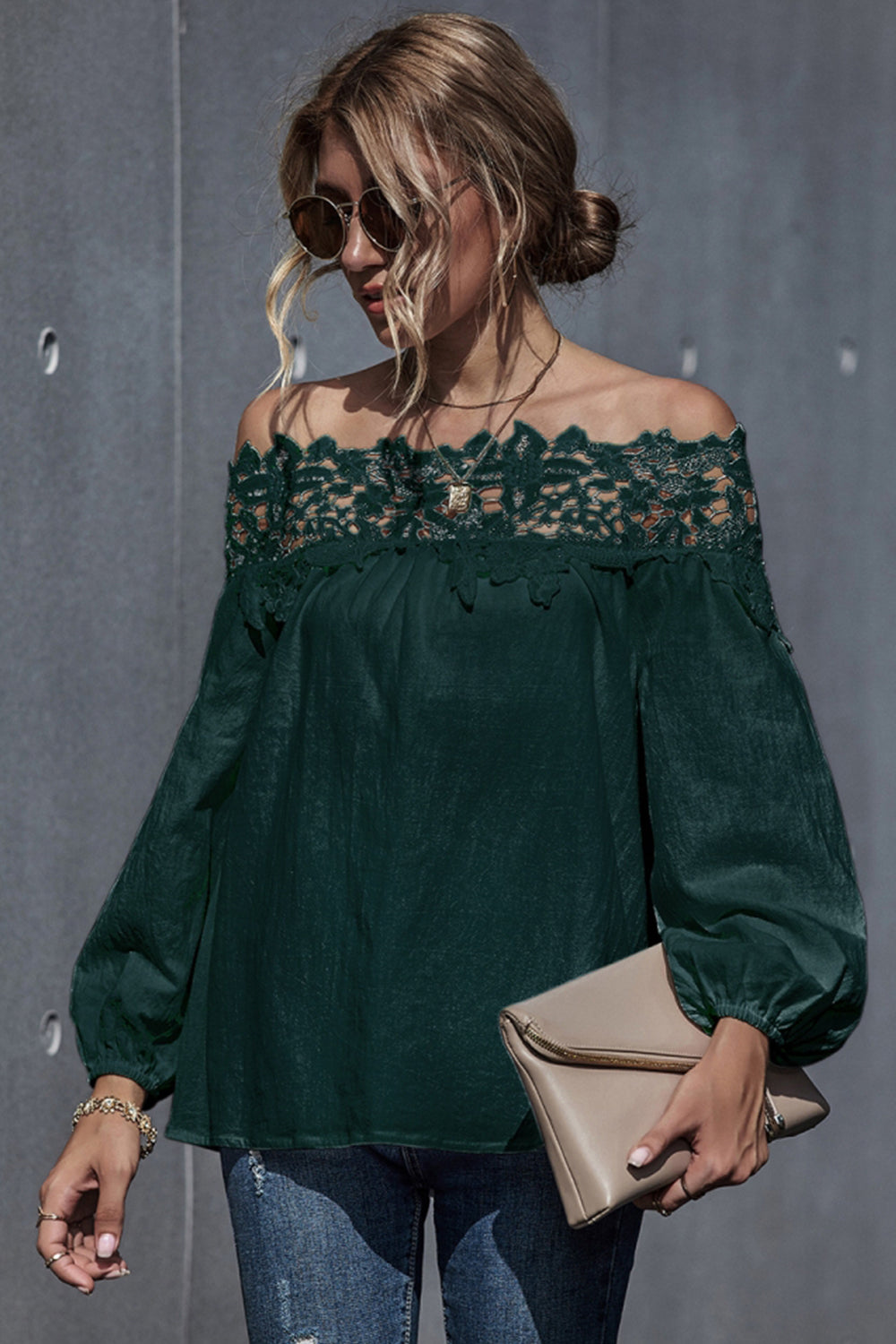 Lace Patchwork Off-Shoulder Blouse