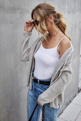 Knitted Open Front Hooded Sweater