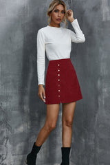 High Waist Button Short A-line Skirt