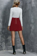 High Waist Button Short A-line Skirt