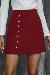 High Waist Button Short A-line Skirt