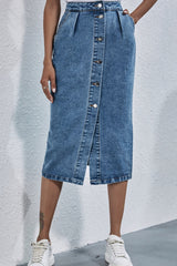 High Waist Single Breasted Denim Skirt