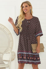 A-line Belt Five-point Sleeve Dress