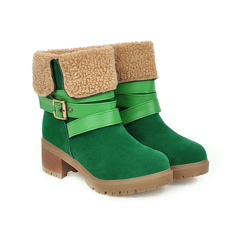 Artificial Suede Chunky Heel Boots