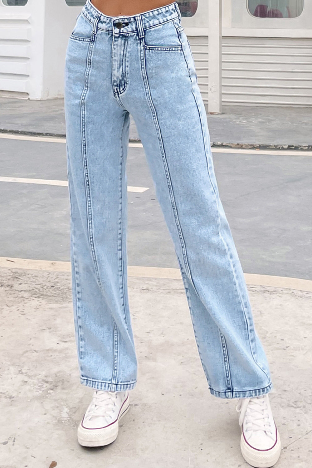 High-Waisted Straight-Leg Denim Jeans