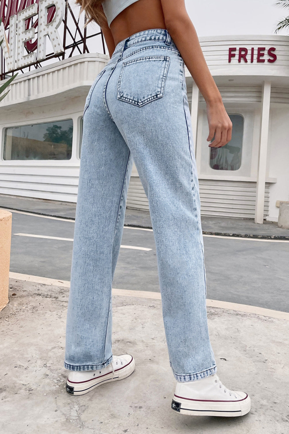 High-Waisted Straight-Leg Denim Jeans