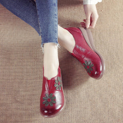 Leather Embroider Flower Wedges Loafers