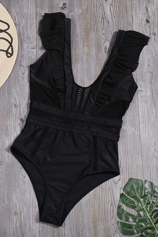 Hollow deep V Ruffles One Piece