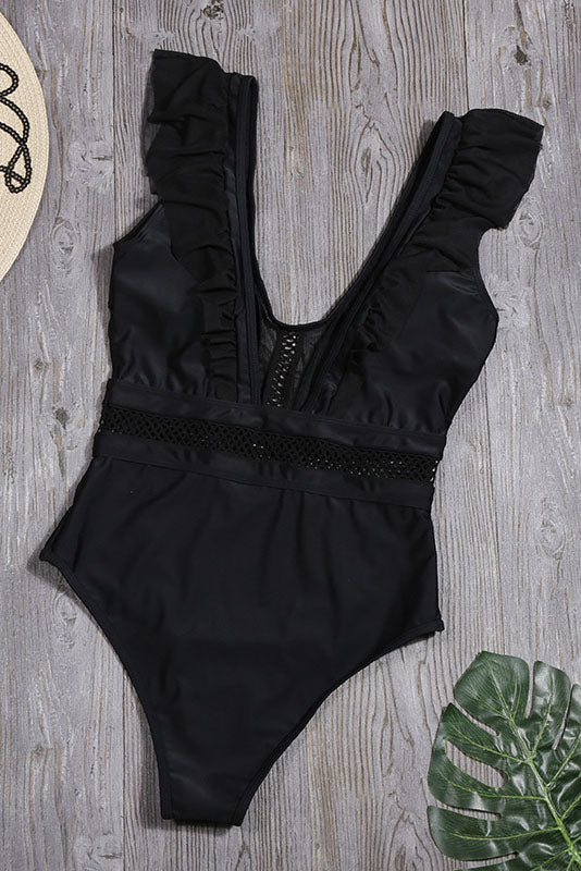 Hollow deep V Ruffles One Piece