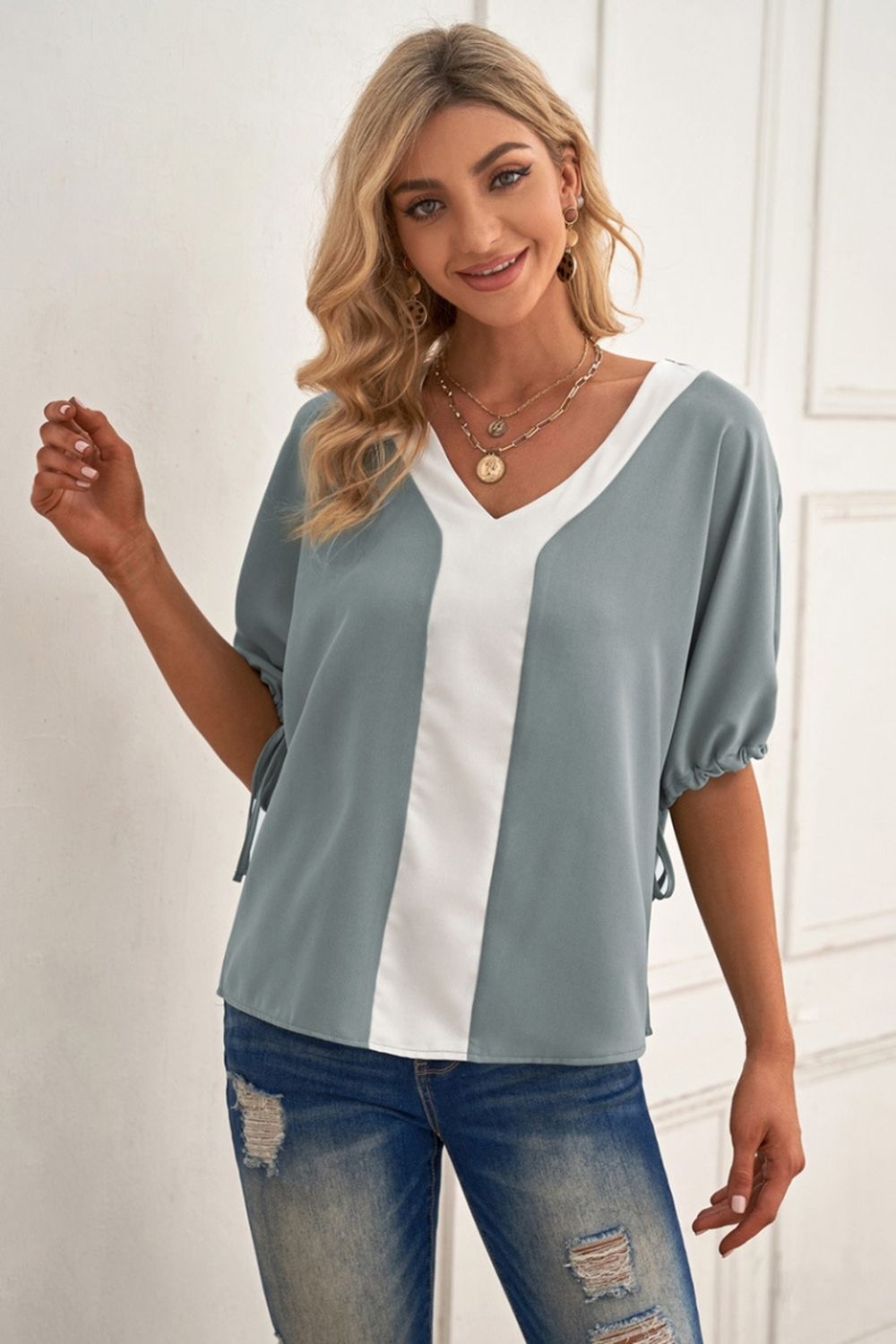 Large Size V-Neck Half-Sleeved T-Shirt