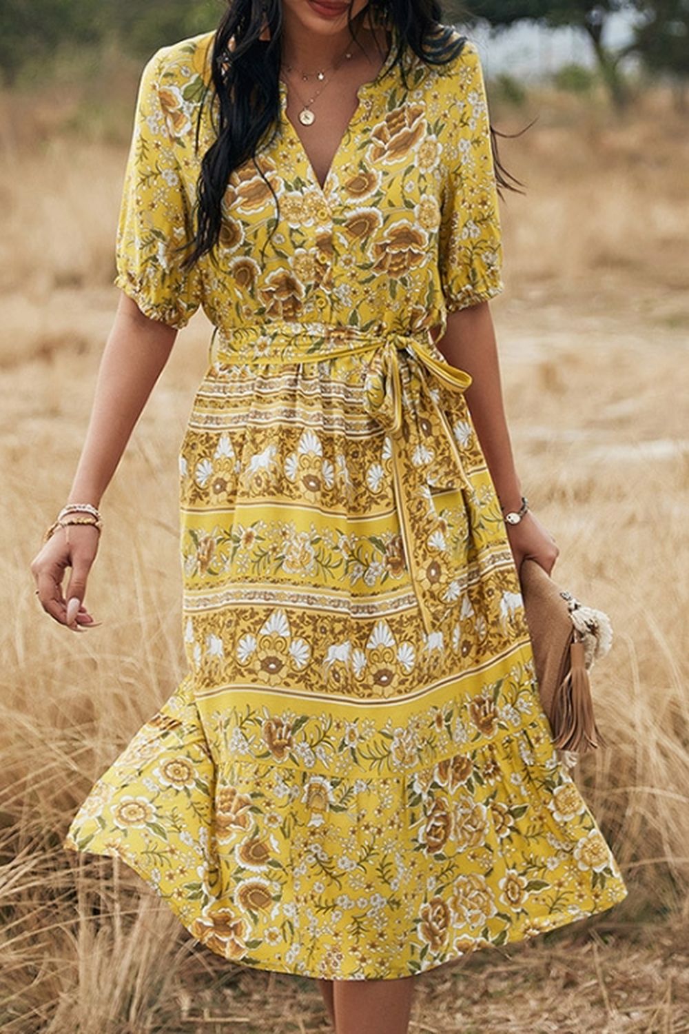 Bohemian V-Neck A-Line Dress