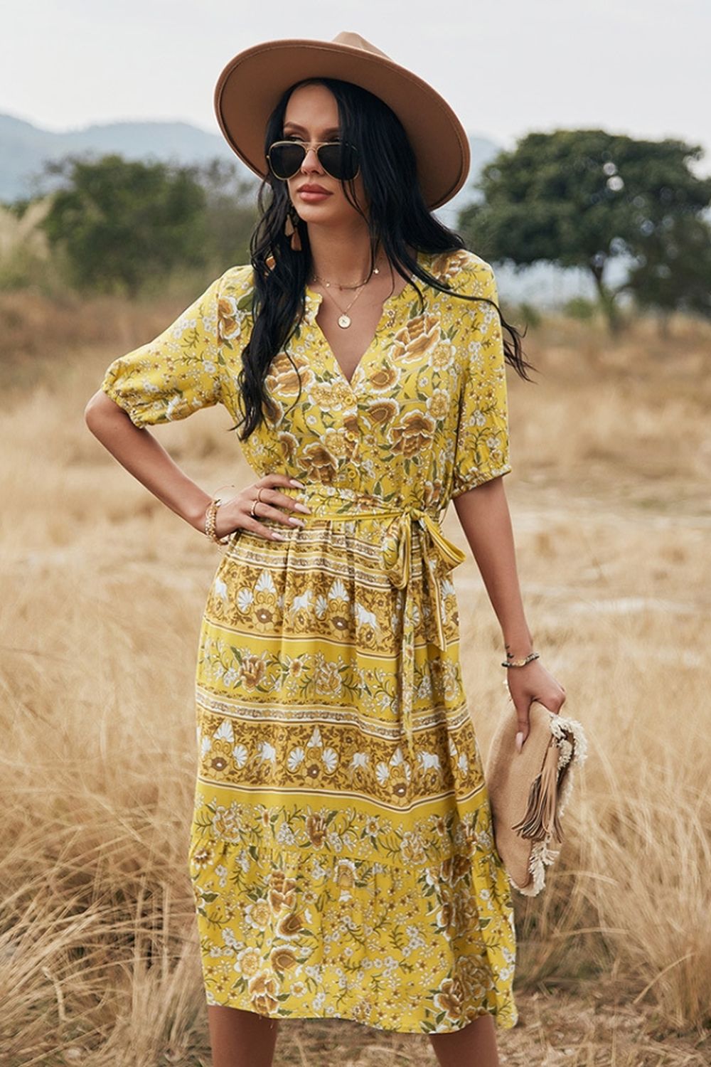 Bohemian V-Neck A-Line Dress