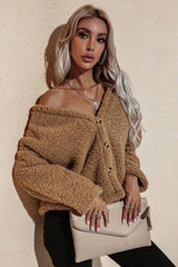 Large V-Neck Long-Sleeved Plush Coat