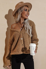 Large V-Neck Long-Sleeved Plush Coat