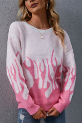 Knitted Round Neck Printed Sweater