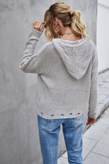 Knitted Open Front Hooded Sweater