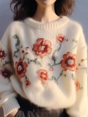 women's autumn and winter embroidered pullover knitted sweater