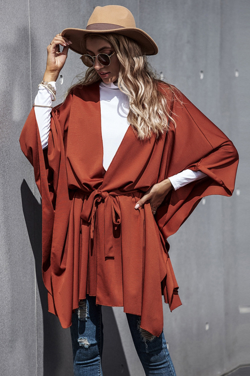 Bat-Sleeve Strappy Cloak Coat