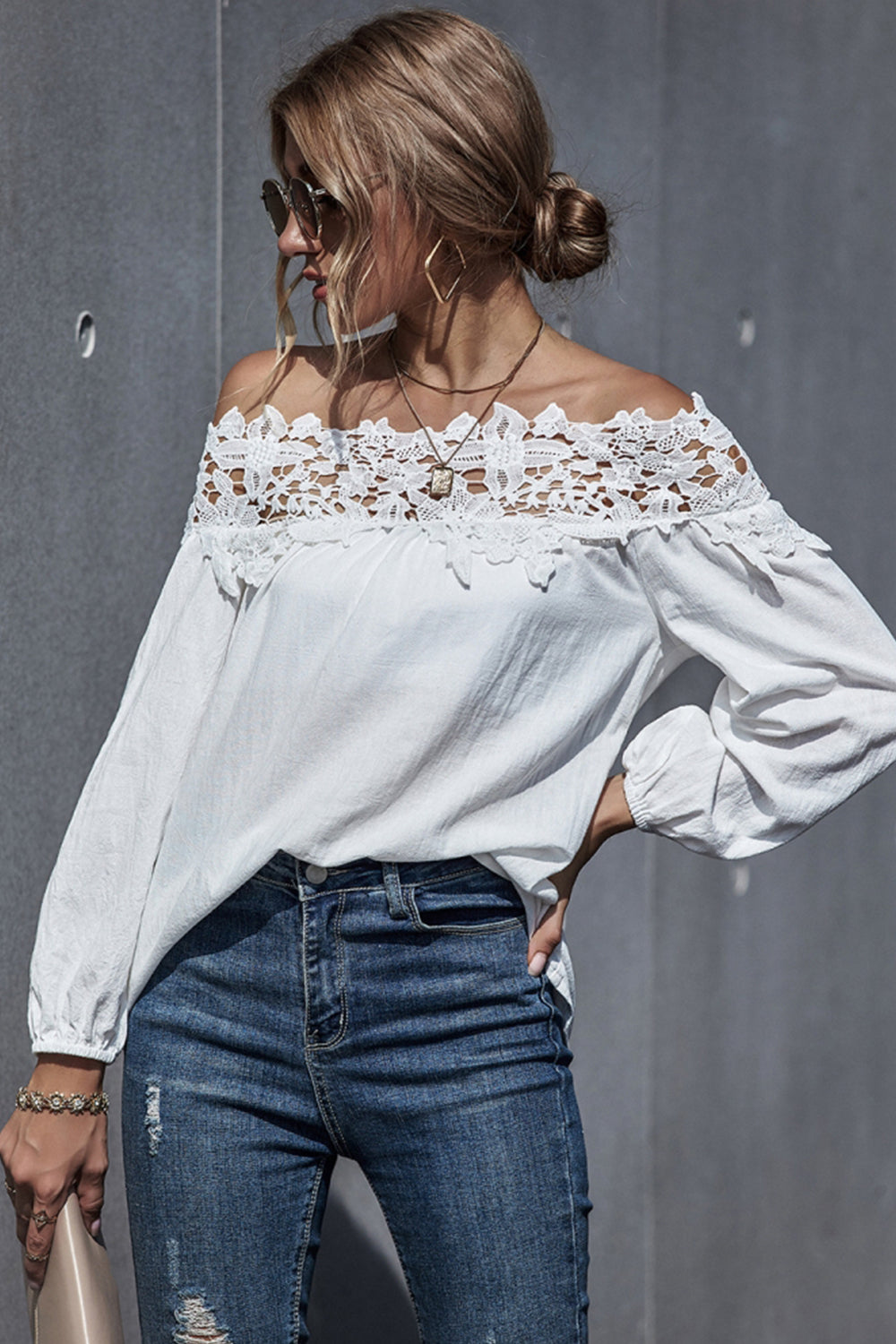 Lace Patchwork Off-Shoulder Blouse