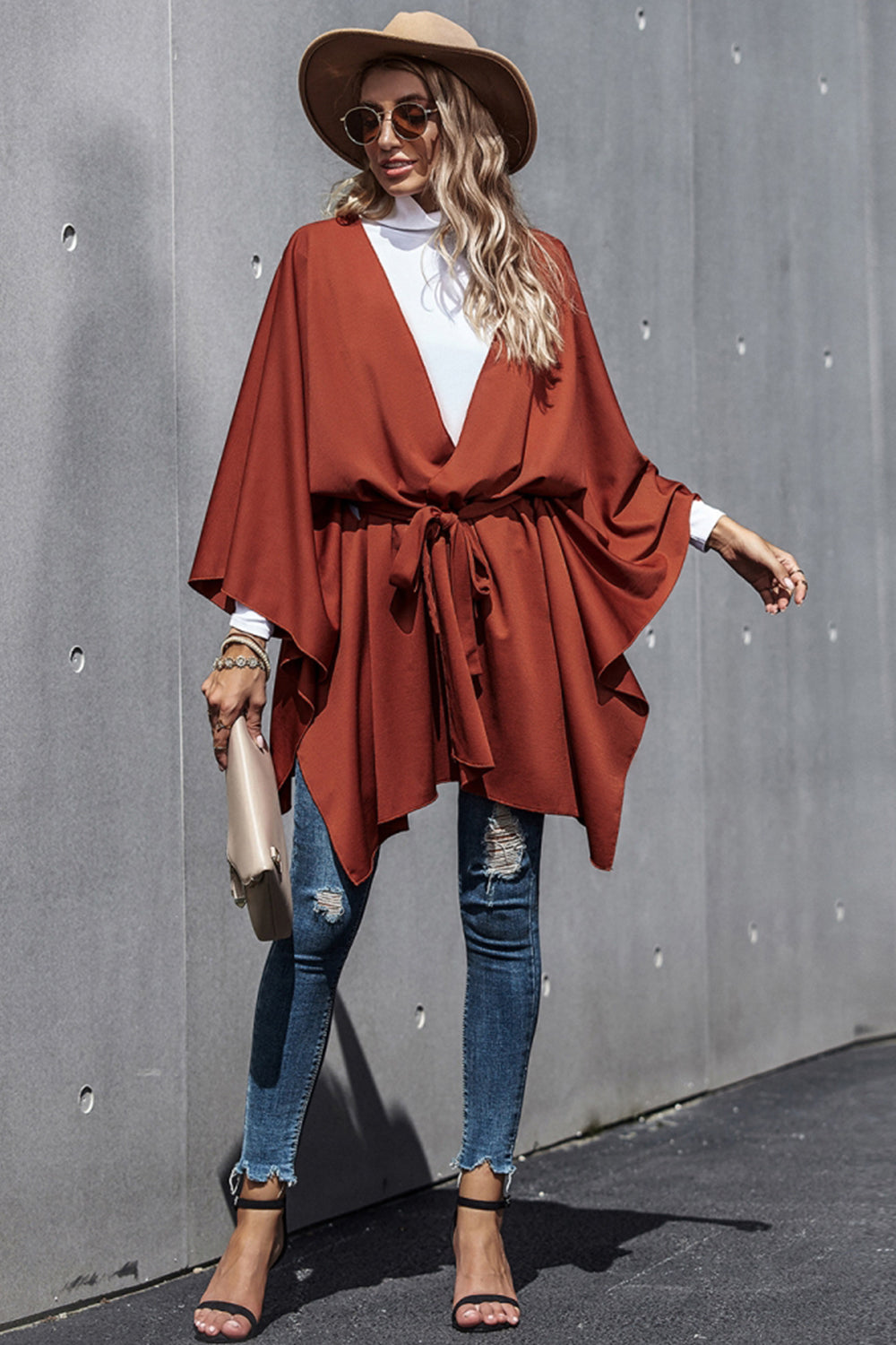 Bat-Sleeve Strappy Cloak Coat