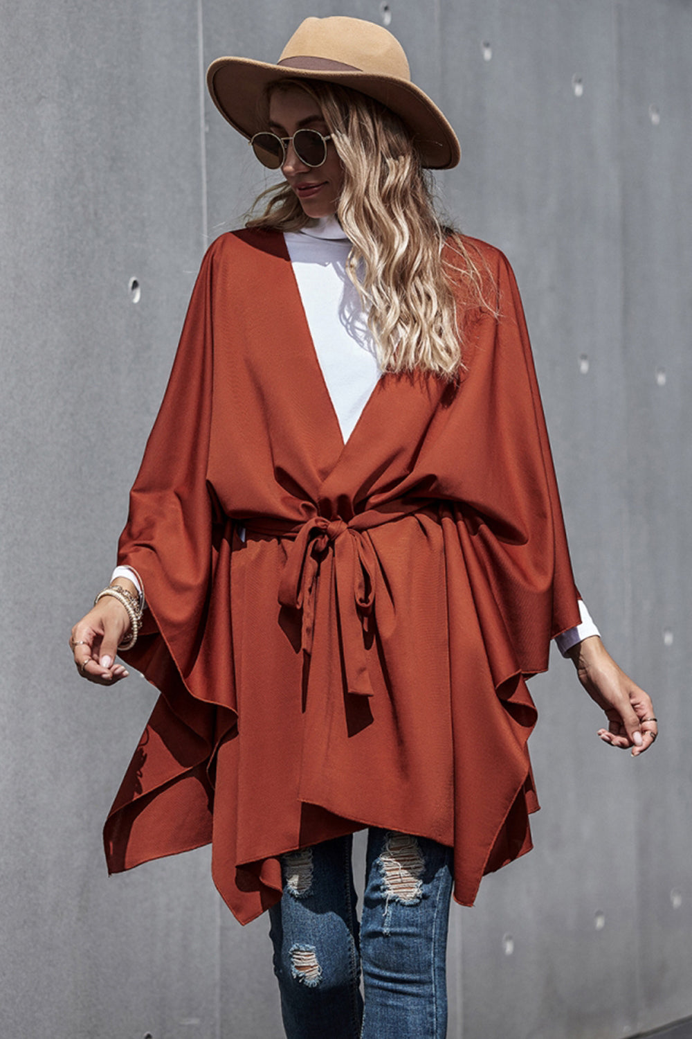 Bat-Sleeve Strappy Cloak Coat