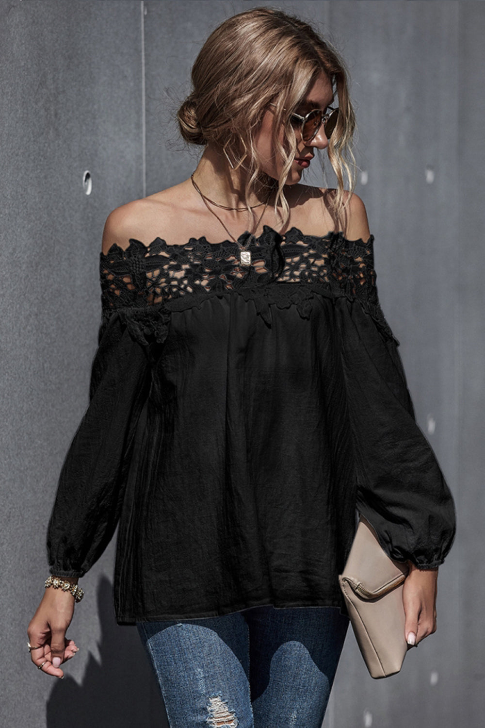 Lace Patchwork Off-Shoulder Blouse