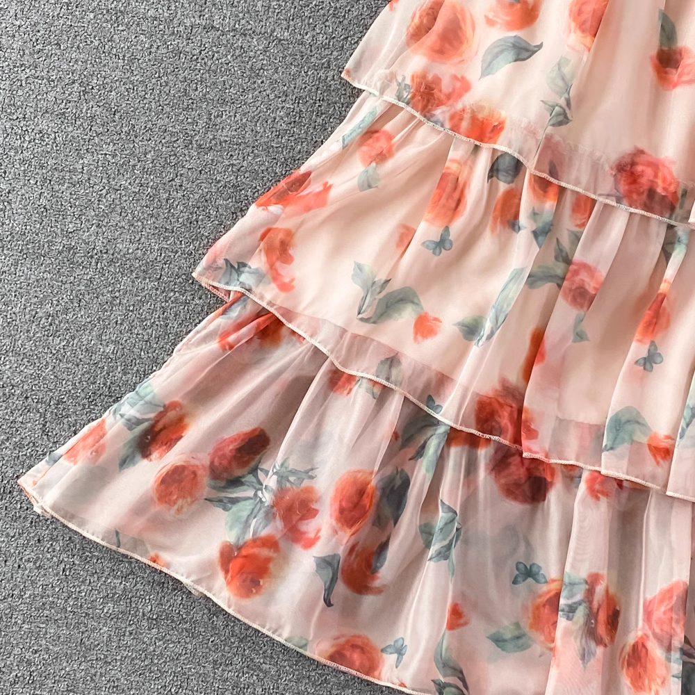 A-line Chiffon Floral Dress,