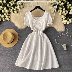 Summer new design twist square neck puff sleeve dress