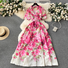 New style suit collar buttoned long dress for women