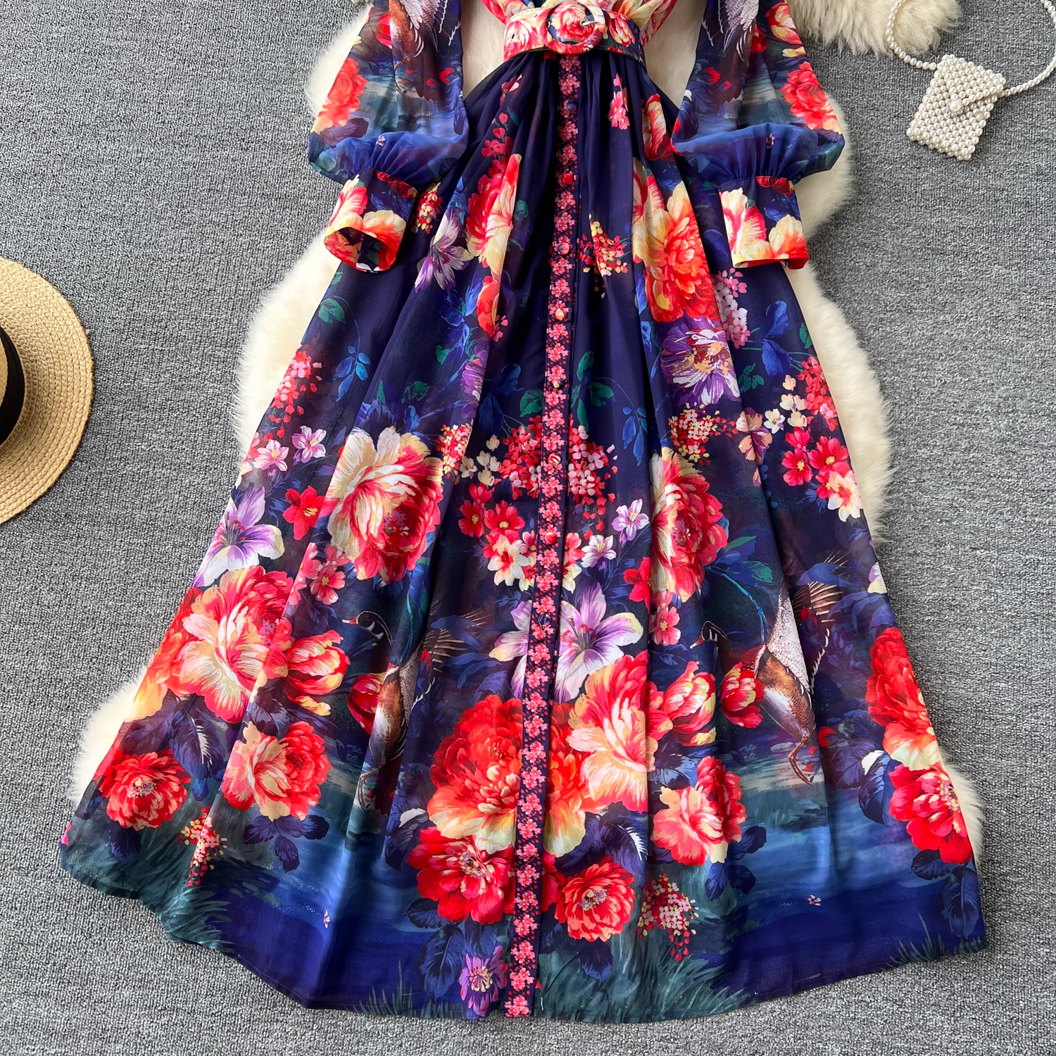 French court retro elegant printed dress