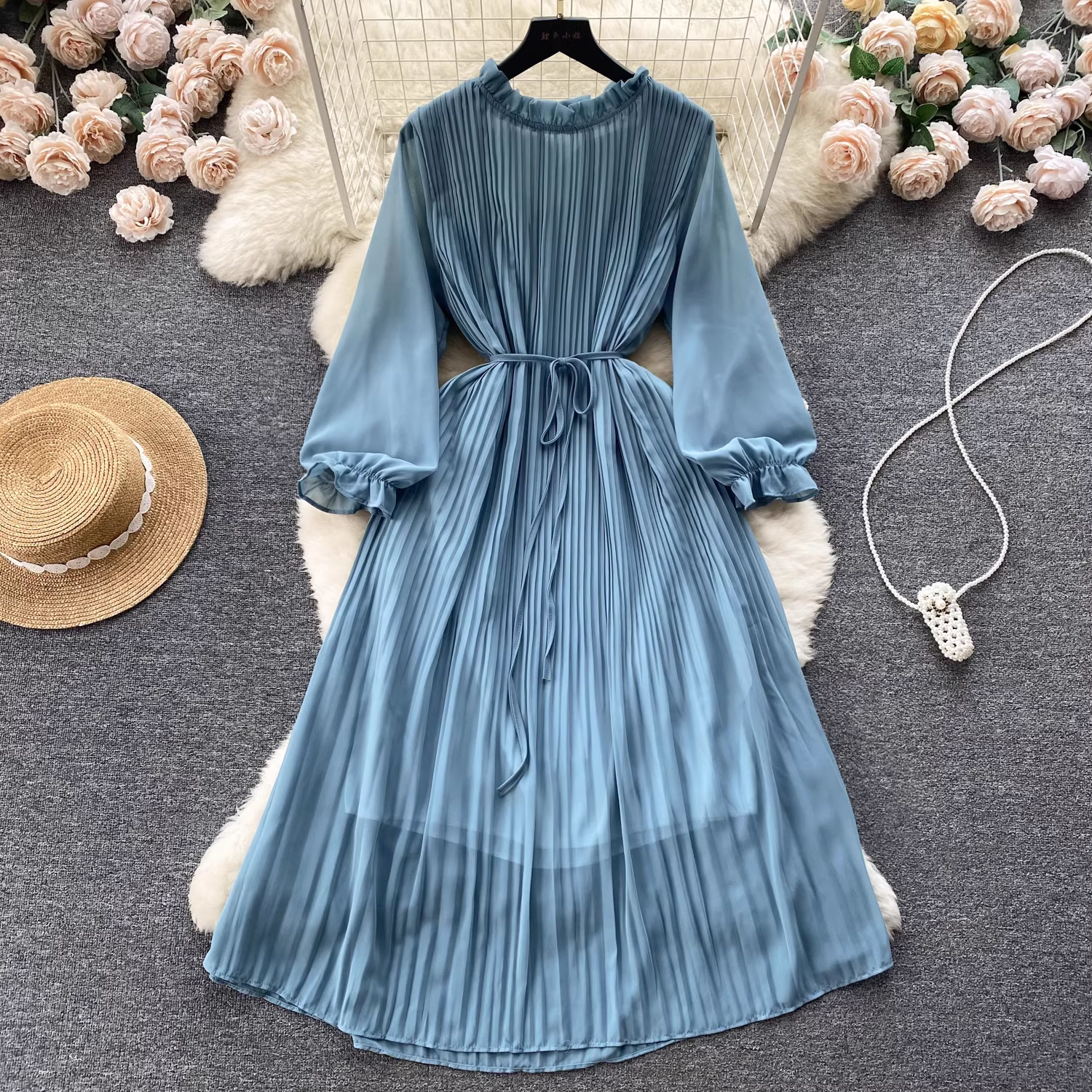 women's puff sleeve chiffon dress