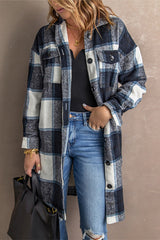 Lapel Knit Long casual Tweed Plaid Jacket