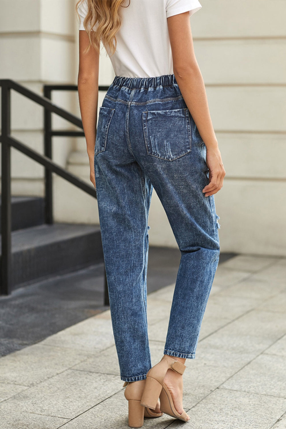 High-Waisted Tie Straight-Leg Ripped Jeans