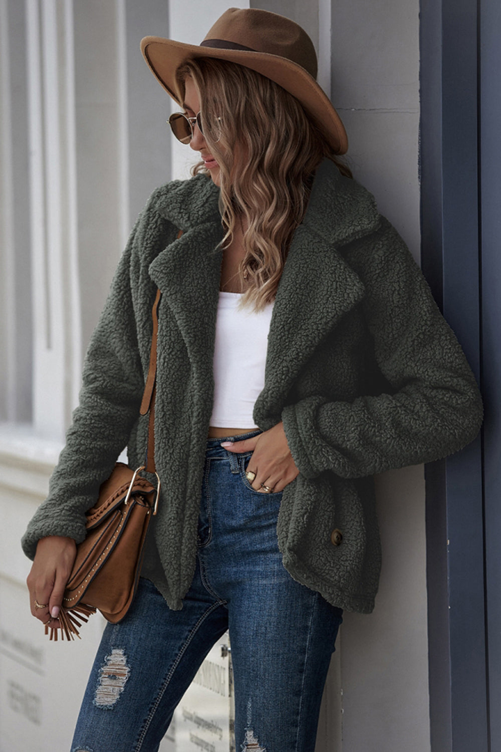 Lapel Double-Breasted Loose Woolen Coat