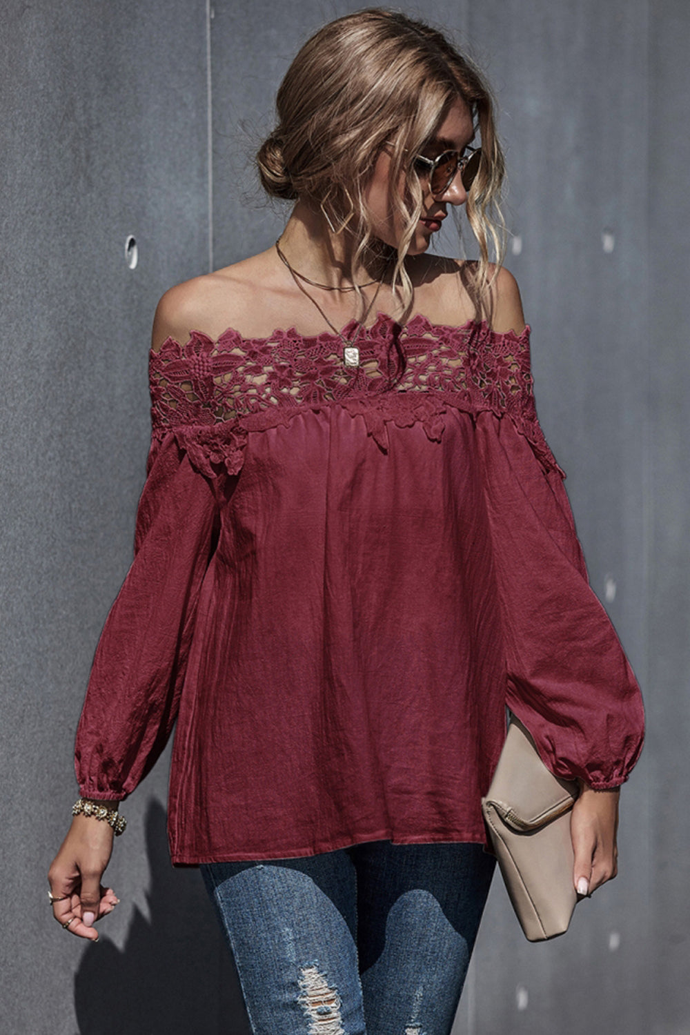 Lace Patchwork Off-Shoulder Blouse